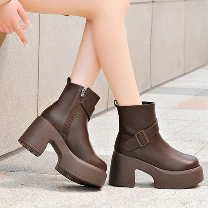 Chunky Platform Buckle Ankle Boots