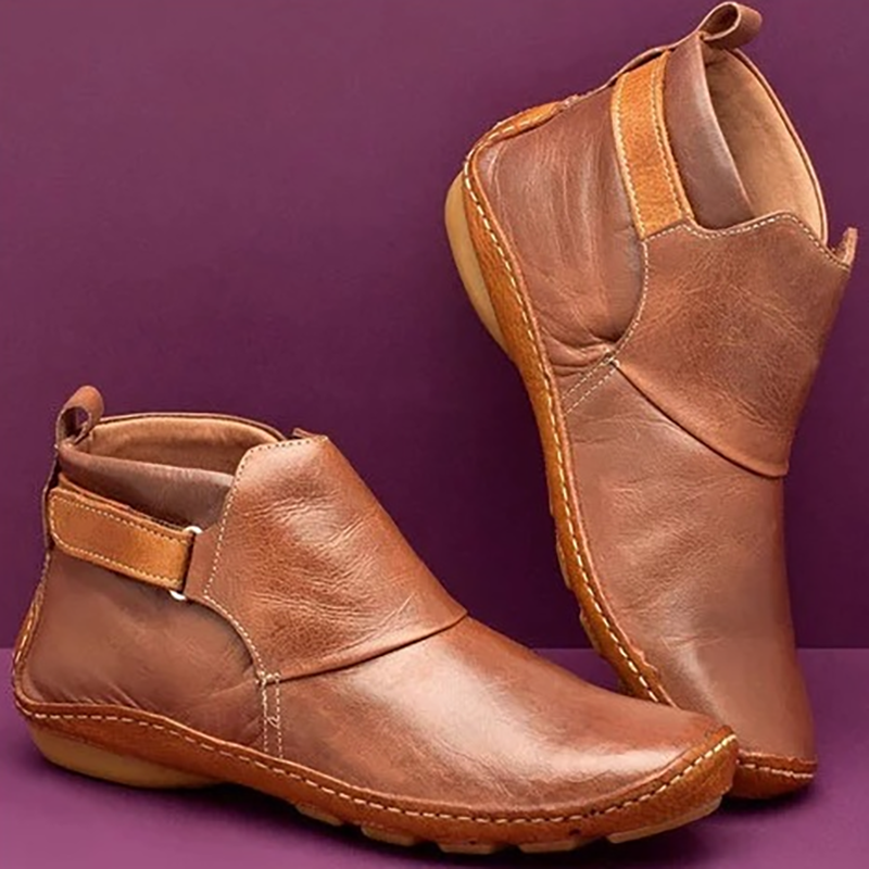 Vintage Leather-Look Slip-On Ankle Boots