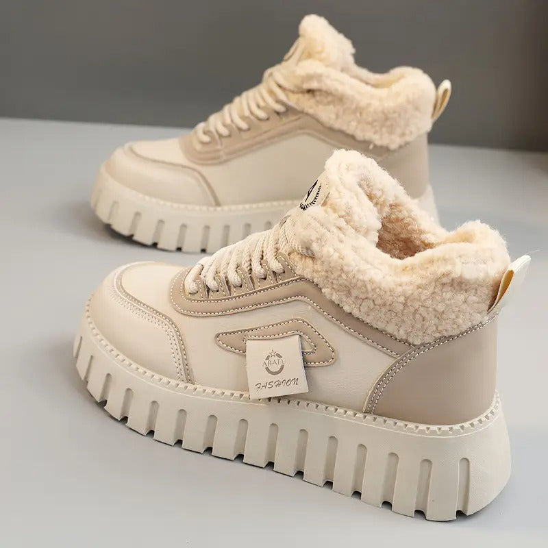 Faux Fur Lined Platform Lace-Up Ankle Boots