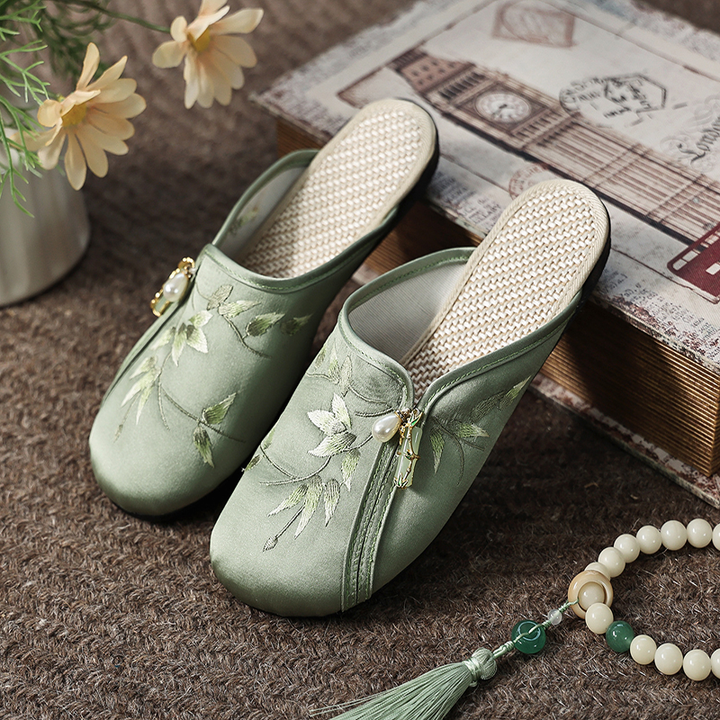 Embroidered Pearl Slip-On Mules