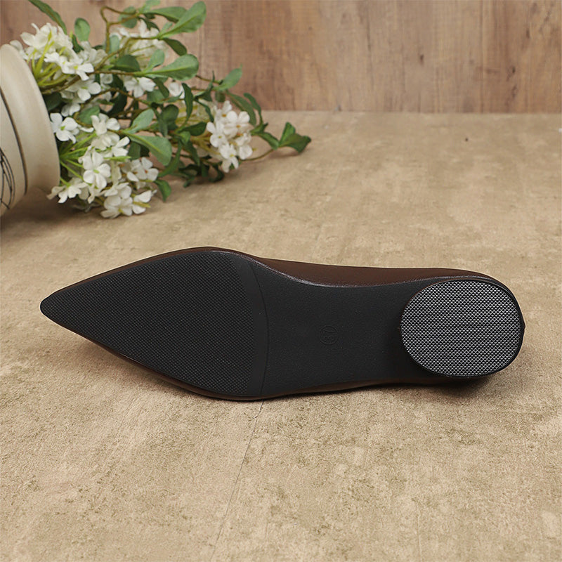 Pointed Toe V-Cut Low Heel Pumps