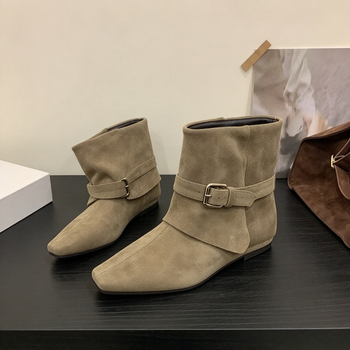 Buckle Strap Suede Ankle Boots