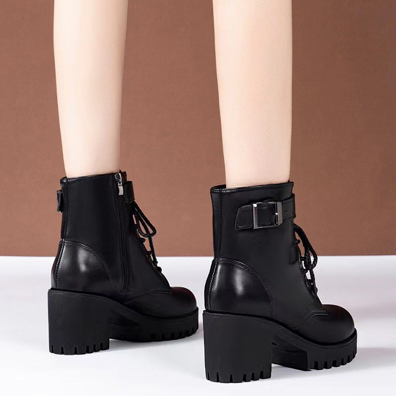 Lace-Up Chunky Heel Ankle Boots