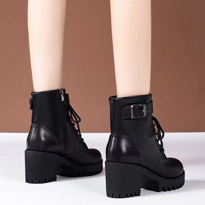 Lace-Up Chunky Heel Ankle Boots