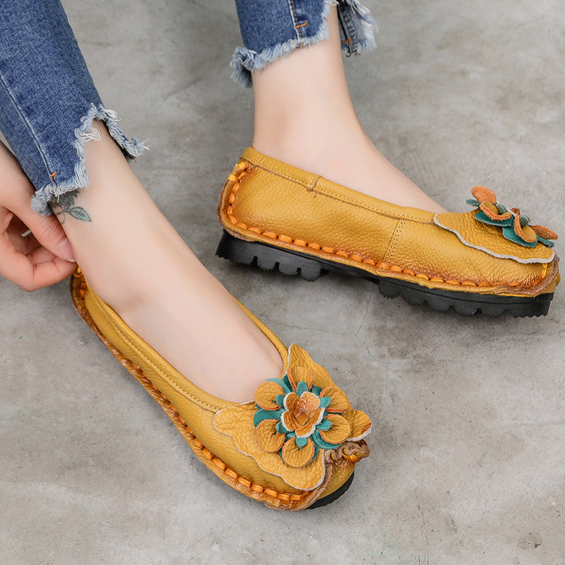 Floral Leather Comfort Flats