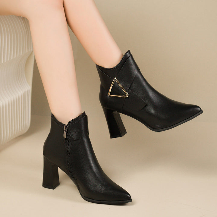 Pointed Toe Buckle Ankle Boots