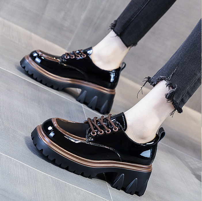 Patent Platform Lace-Up Loafers