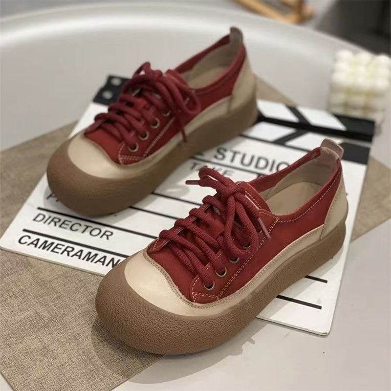 Retro Colorblock Lace-Up Platform Sneakers