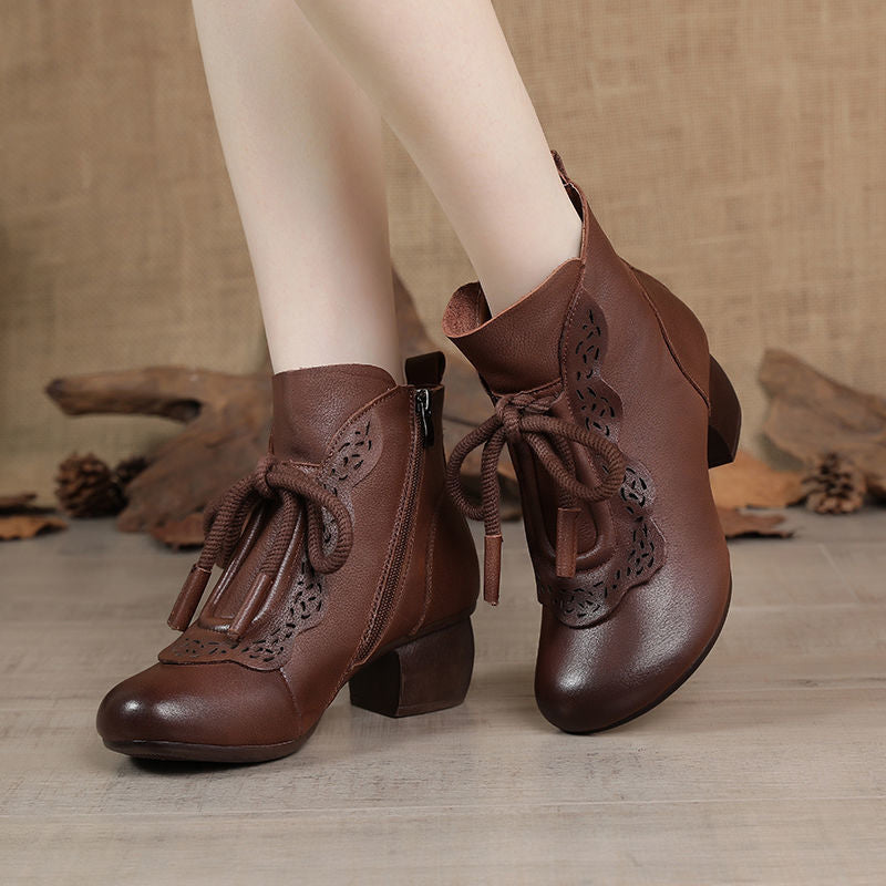 Vintage Lace-Up Block Heel Ankle Boots