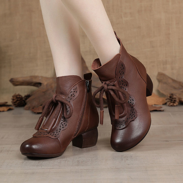 Vintage Lace-Up Block Heel Ankle Boots