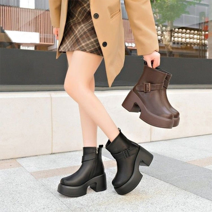Chunky Platform Buckle Ankle Boots