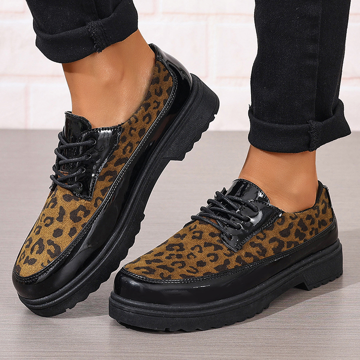 Cow Print Lace-Up Platform Loafers