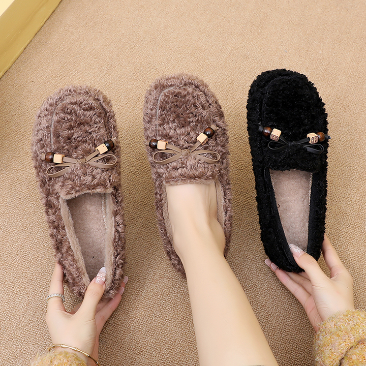 Cozy Bow Plush Loafers