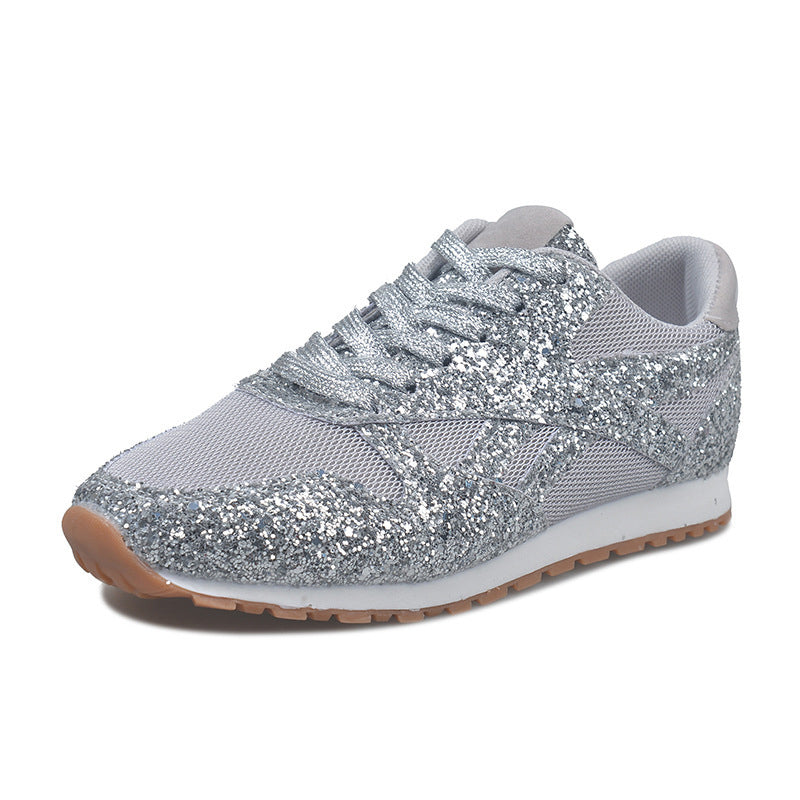 Glitter Mesh Lace-Up Sneakers