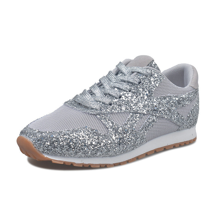 Glitter Mesh Lace-Up Sneakers