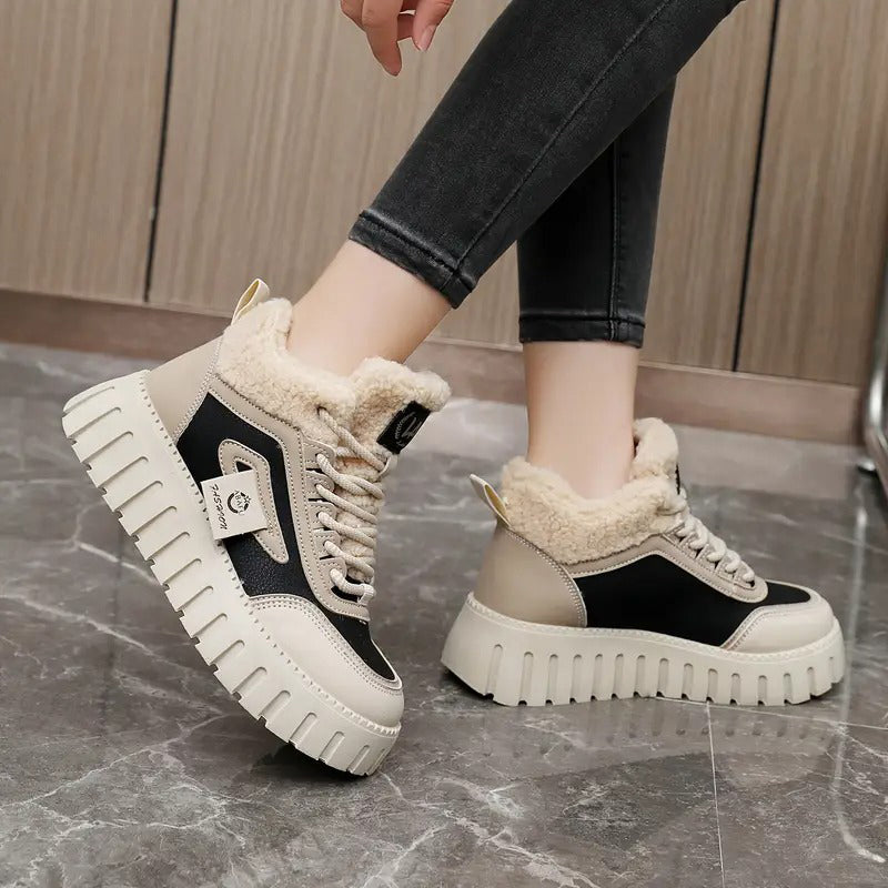 Faux Fur Lined Platform Lace-Up Ankle Boots