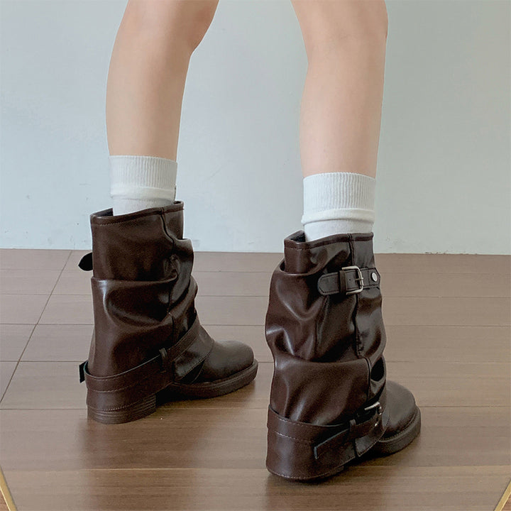 Vintage Buckle Slouchy Mid-Calf Boots