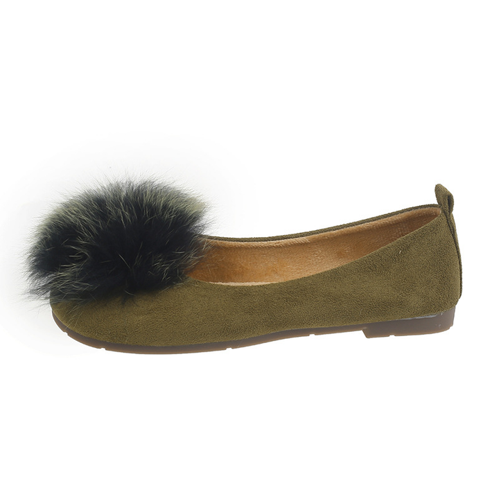 Faux Fur Pom-Pom Ballet Flats