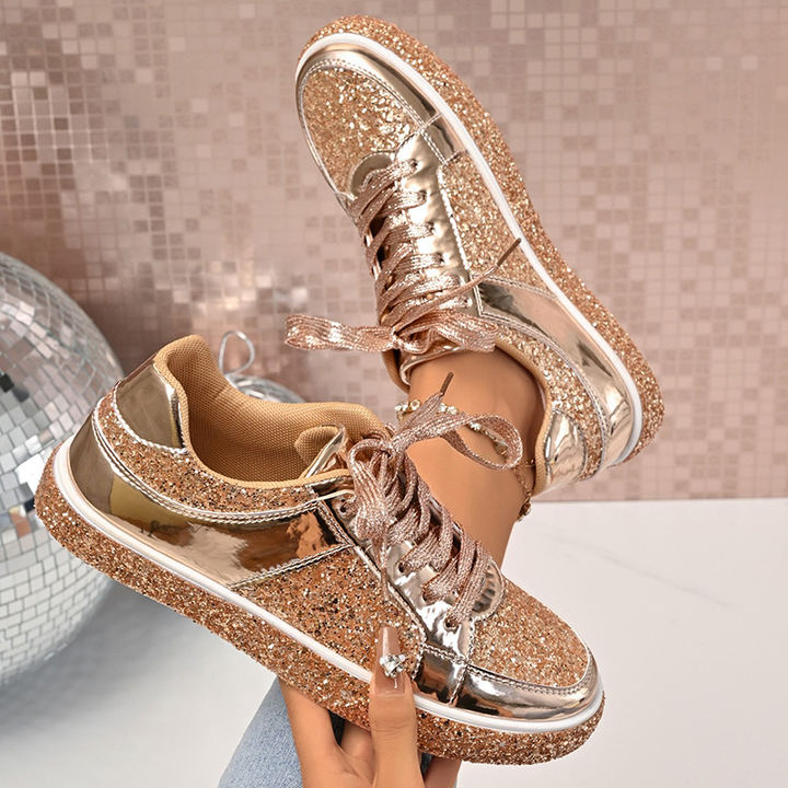 Glitter Metallic Lace-Up Sneakers