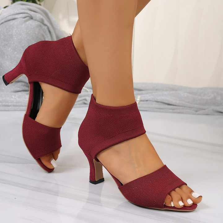 Square-toe high-heeled sandals with ankle straps