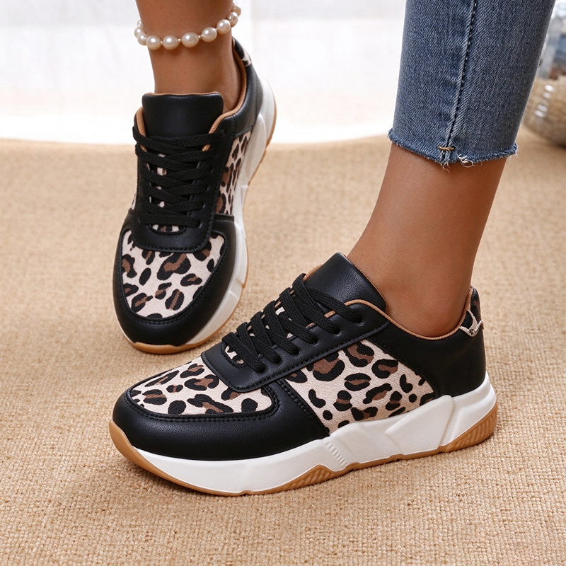 Leopard Print Lace-Up Platform Sneakers