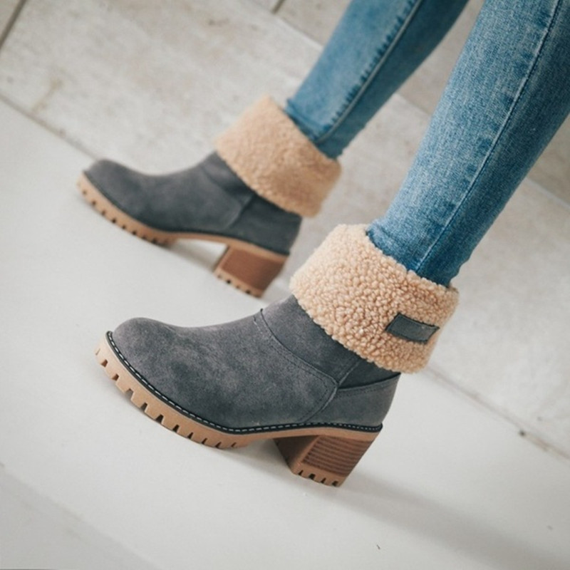 Cozy Faux Fur Suede Block Heel Ankle Boots