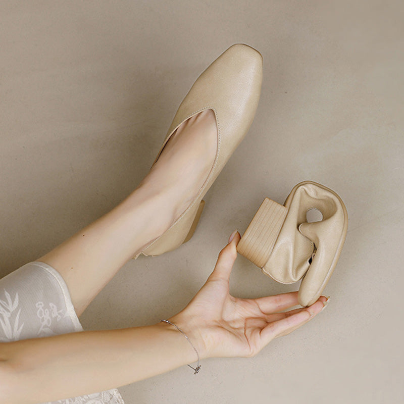 Classic Square Toe Block Heel Pumps
