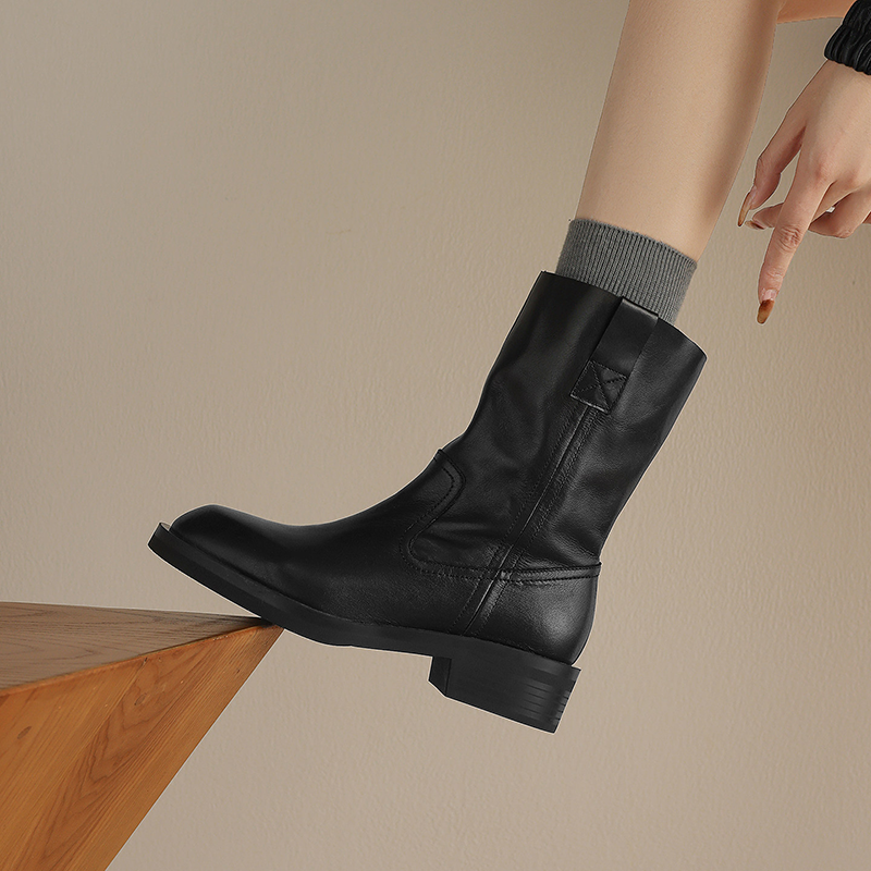 Classic Brown Mid-Calf Block Heel Boots