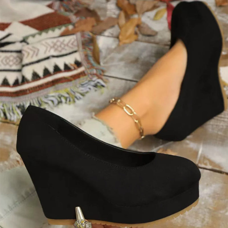 Skull Rose Print Platform Wedge Mary Jane Shoes
