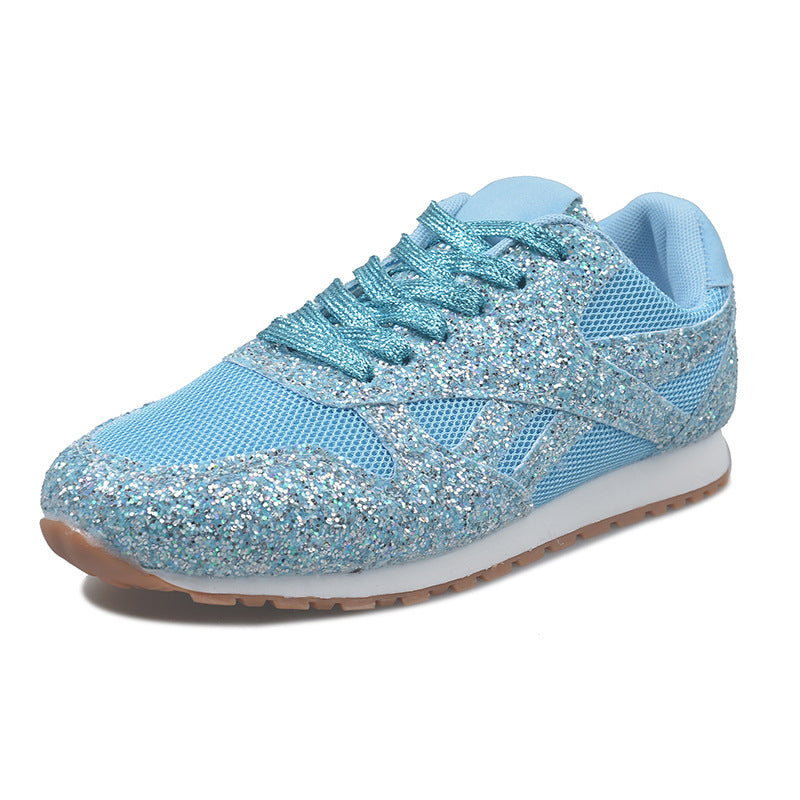 Glitter Mesh Lace-Up Sneakers