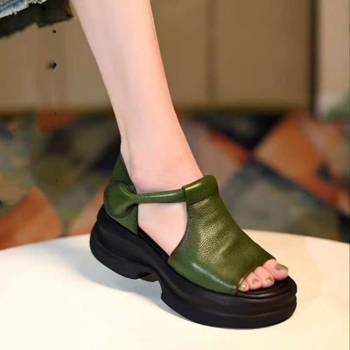 Vintage Leather Platform Wedge Roman Sandals