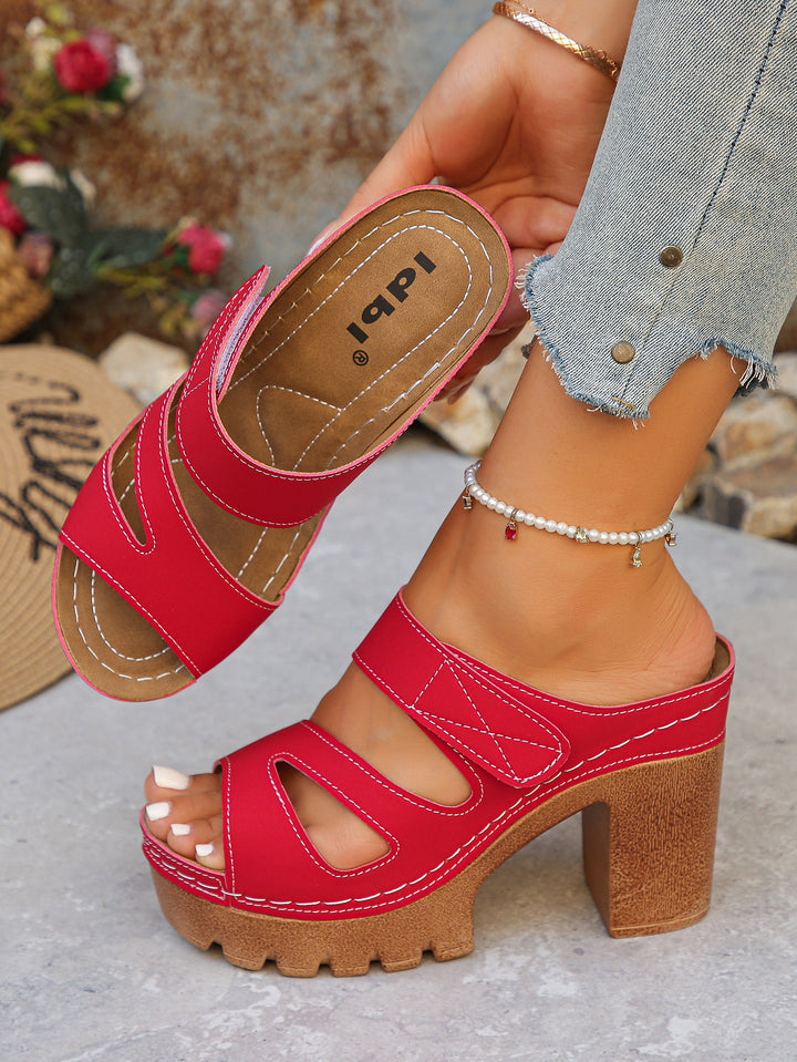 Platform Block Heel Slide Sandals