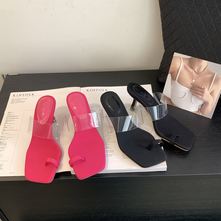 Minimalist Clear Strap Square Toe Heeled Sandals