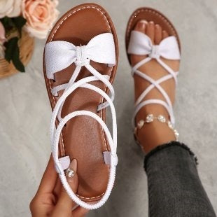 Bow Strappy Lace-Up Sandals