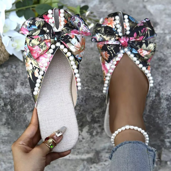 Pearl Flower Closed Toe Mule Flats