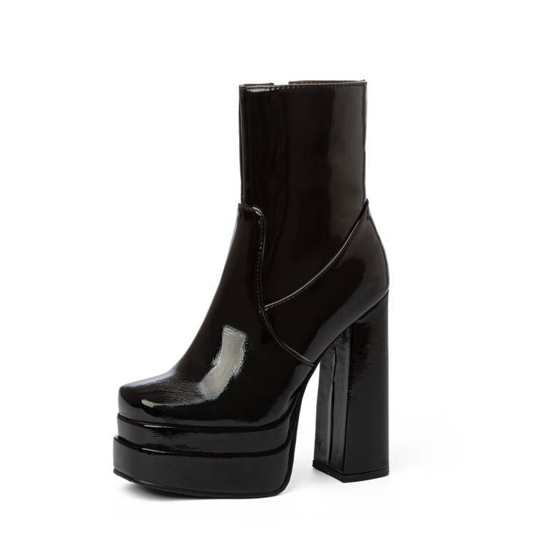 Square Toe Platform Block Heel Ankle Boots
