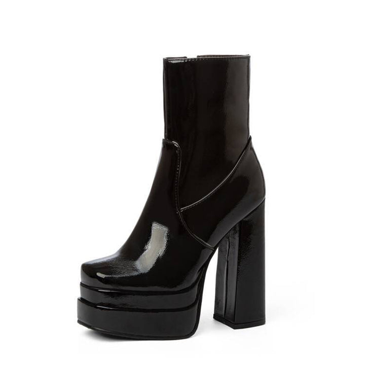 Square Toe Platform Block Heel Ankle Boots