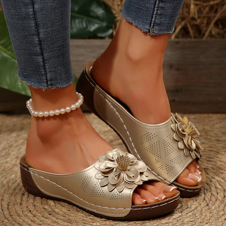 Floral Platform Wedge Slide Sandals