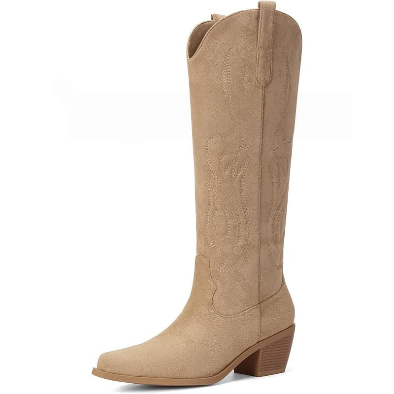 Embroidered Knee High Cowboy Boots for Women