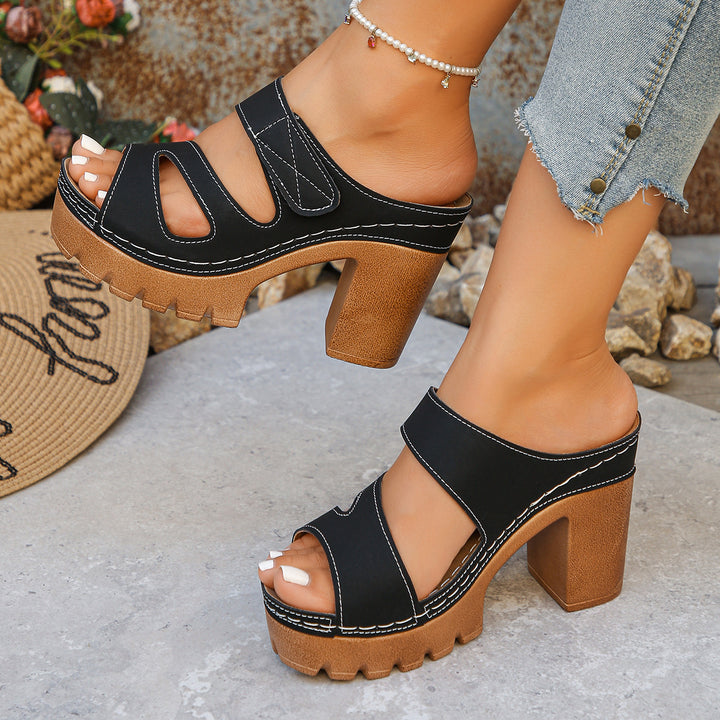 Platform Peep-Toe Slide Sandals