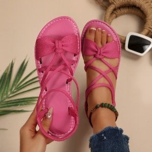 Bow Strappy Lace-Up Sandals