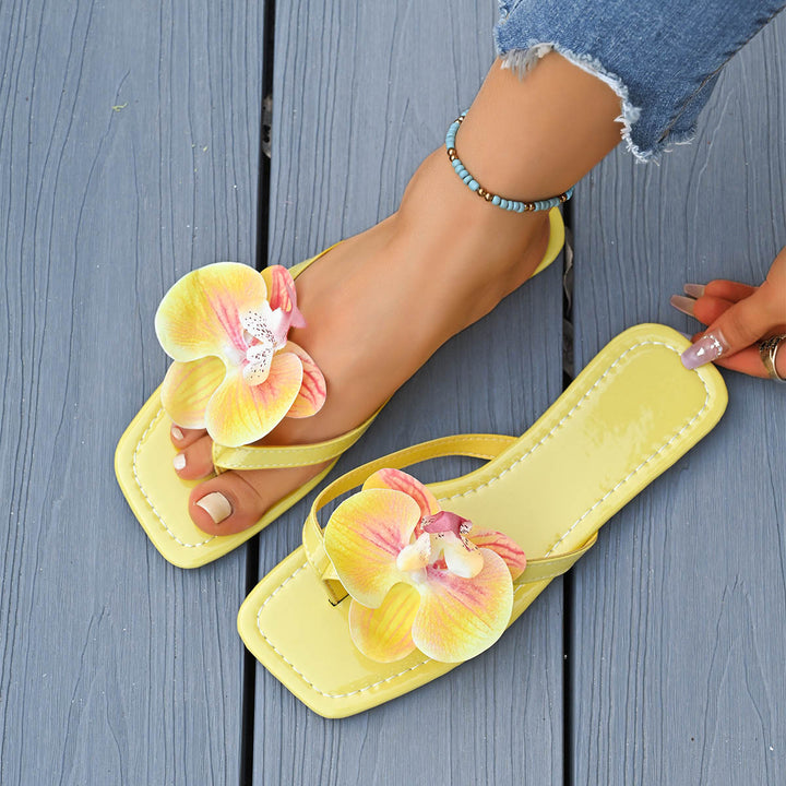 Floral Orchid Flat Slide Sandals