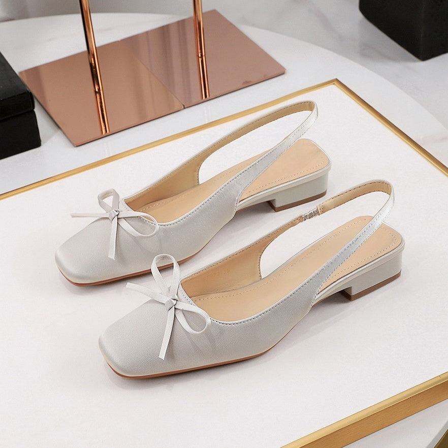 French Satin Bow Slingback Pumps