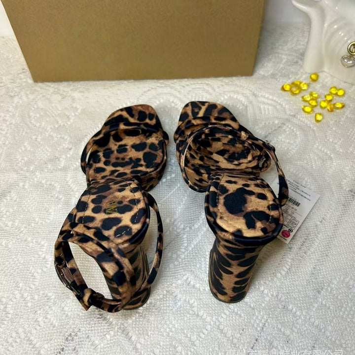 Leopard Print Platform Block Heel Sandals