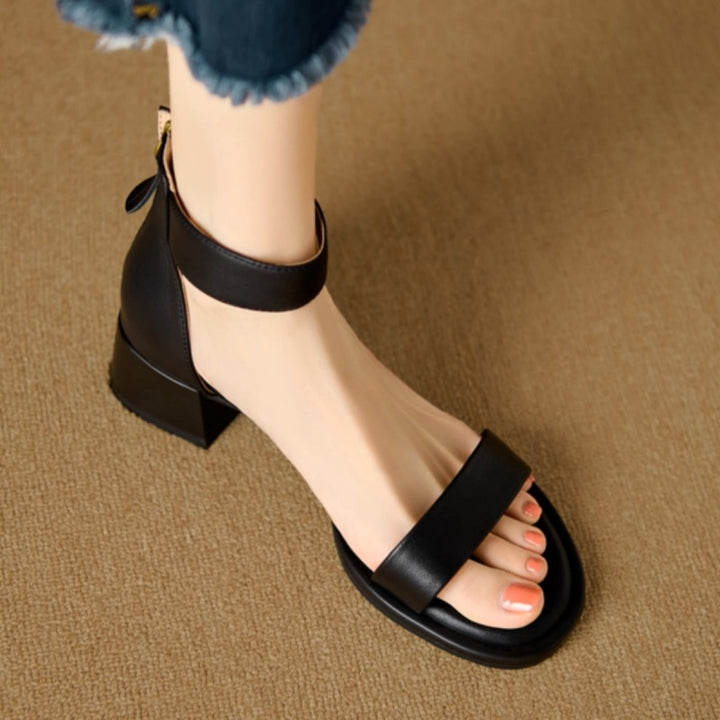 French Vintage Block Heel Strappy Sandals