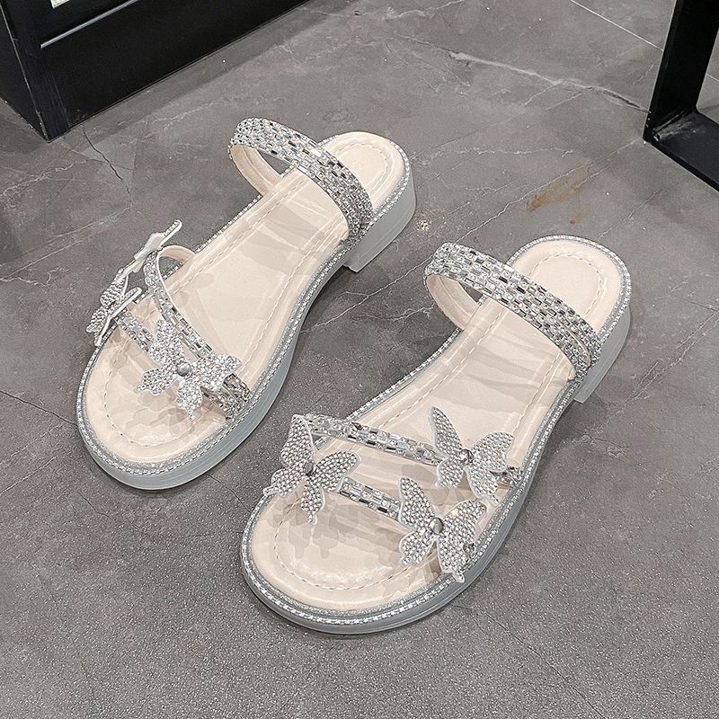 Rhinestone Bow Convertible Flat Sandals