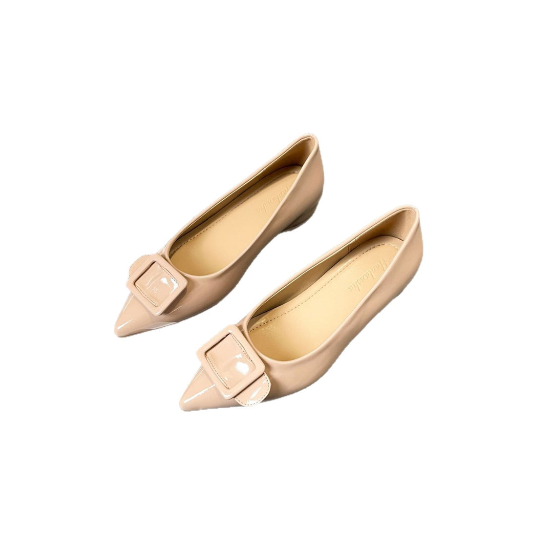 Pointed Toe Leather Kitten Heel Pumps for Women