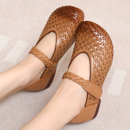 Genuine Leather Mary Jane Flat Sandals