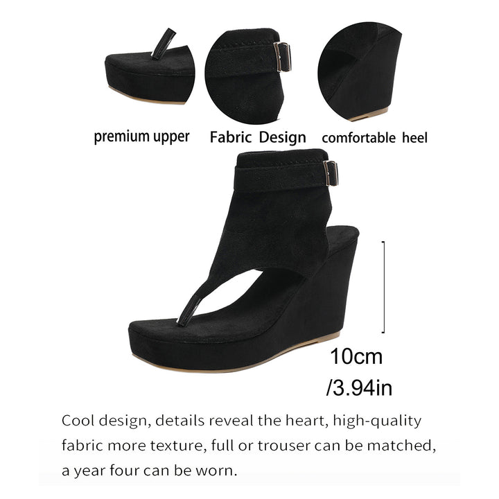 Plus Size Suede Platform Wedge Toe Loop Sandals