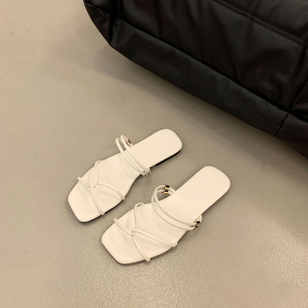French Square Toe Flat Slide Sandals